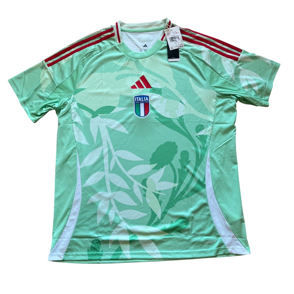 Adidas Italy FIGC Mens Pre-Match Jersey Glow Mint Green XL JF0604 New